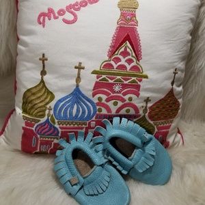 Forgotten Princess baby blue leather moccasins